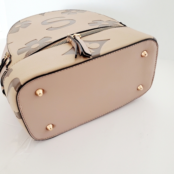 American Bee Leather Taupe Women\'s Backpack with Wallet